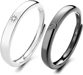 Matching Love Rings for Couples Boyfriend Girlfriend Adjustable Sun Moon Rings for Friends Fiance Fiancee Anniversary Valentine's Day Gifts for Wife Husband Engagement Wedding Bands for Women Men
