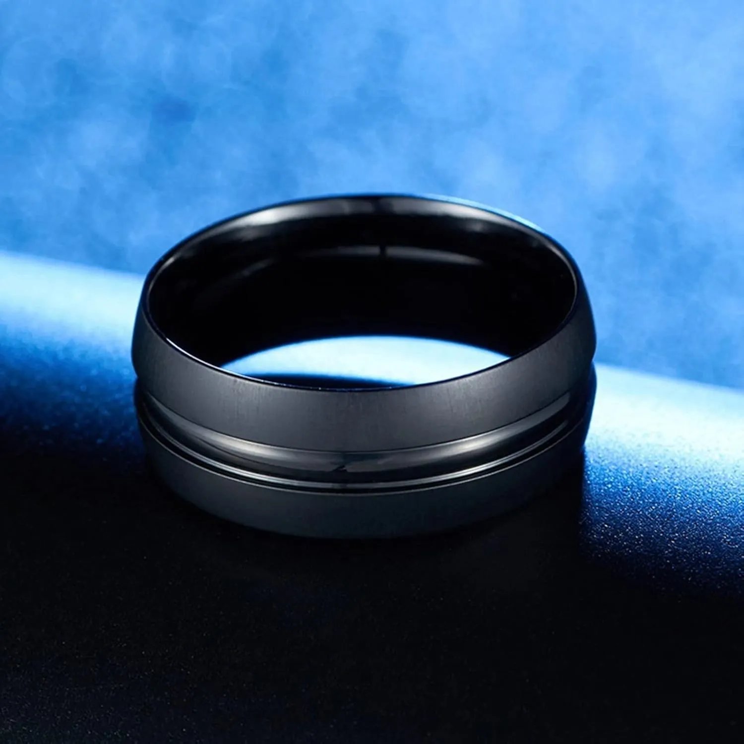 Matching Promise Rings for Couples Black, Stainless Steel 8MM Matted Finished Men and Women Engagement Rings