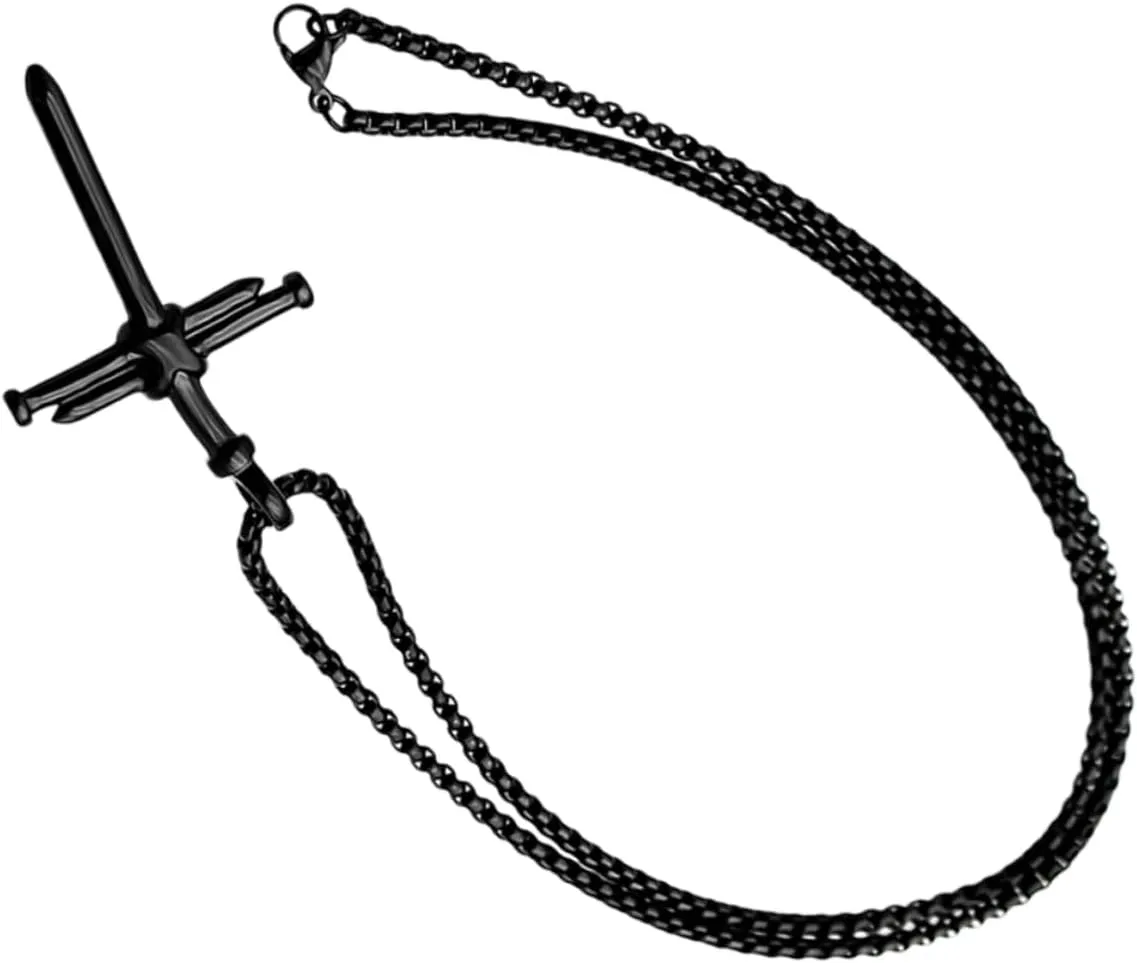 Men Cross Pendant Necklace Punk Style Cross Necklace with Electroplated Chain Unique Decorative Pendant for Men