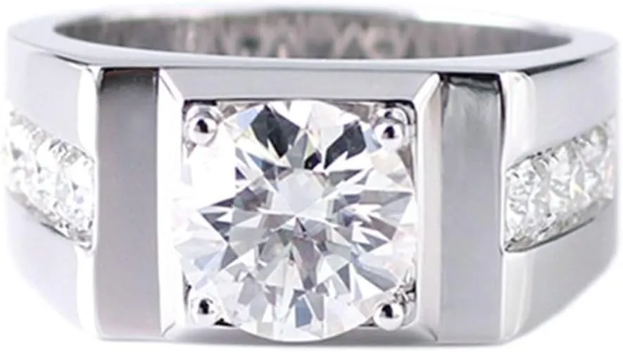Men Wedding Bands, Silver Wedding Bands 1CT White Round Moissanite for Women Anniversary Engagement Rings Women