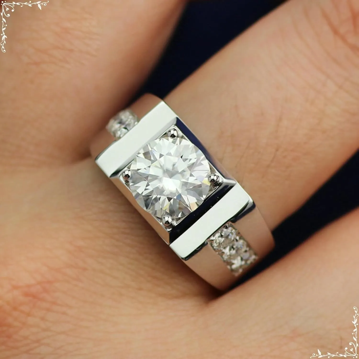 Men Wedding Bands, Silver Wedding Bands 1CT White Round Moissanite for Women Anniversary Engagement Rings Women