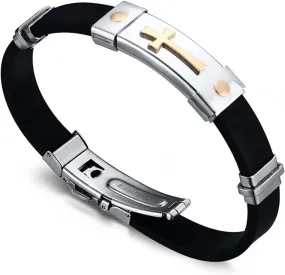 Metal Bracelets for Men Black Silver, Bangle Bracelets Stainless-Steel Metal Bracelets for Men 20cm