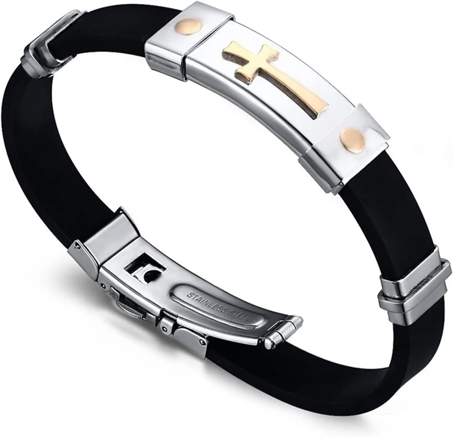 Metal Bracelets for Men Black Silver, Bangle Bracelets Stainless-Steel Metal Bracelets for Men 20cm