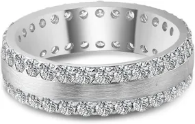 Metal Wedding Ring, Silver Wedding Bands for Women White Round Moissanite Channel for Graduation Pre Engagement Ring