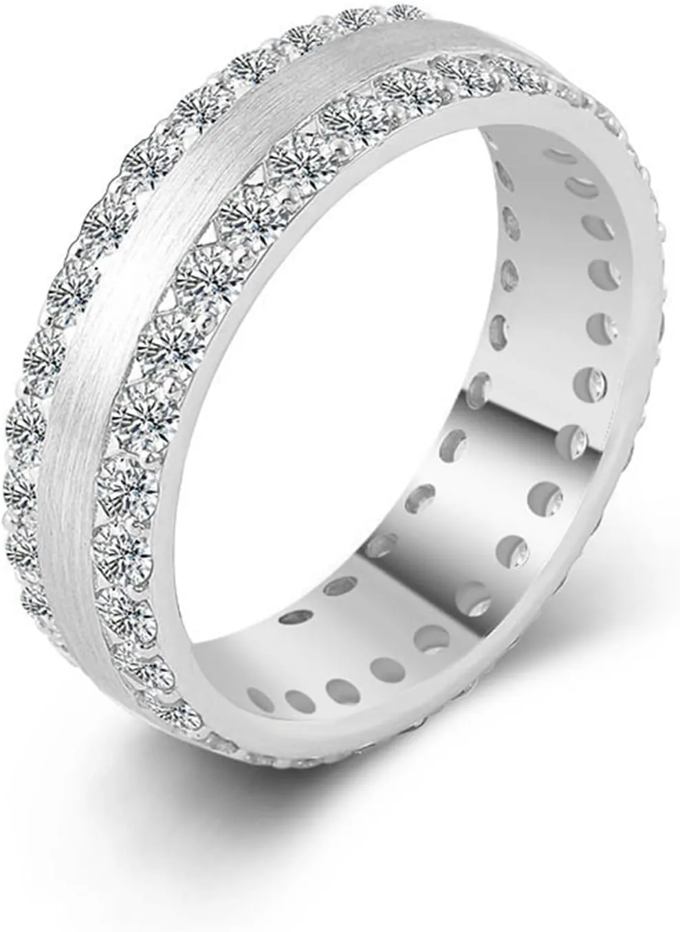 Metal Wedding Ring, Silver Wedding Bands for Women White Round Moissanite Channel for Graduation Pre Engagement Ring