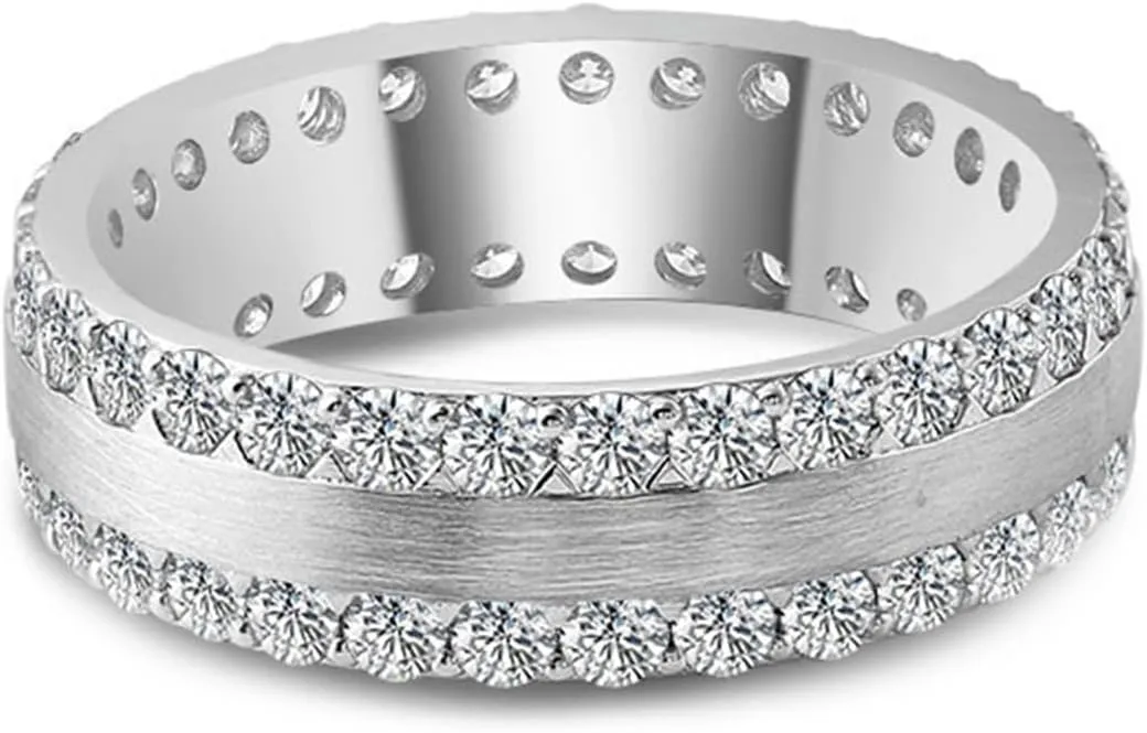 Metal Wedding Ring, Silver Wedding Bands for Women White Round Moissanite Channel for Graduation Pre Engagement Ring