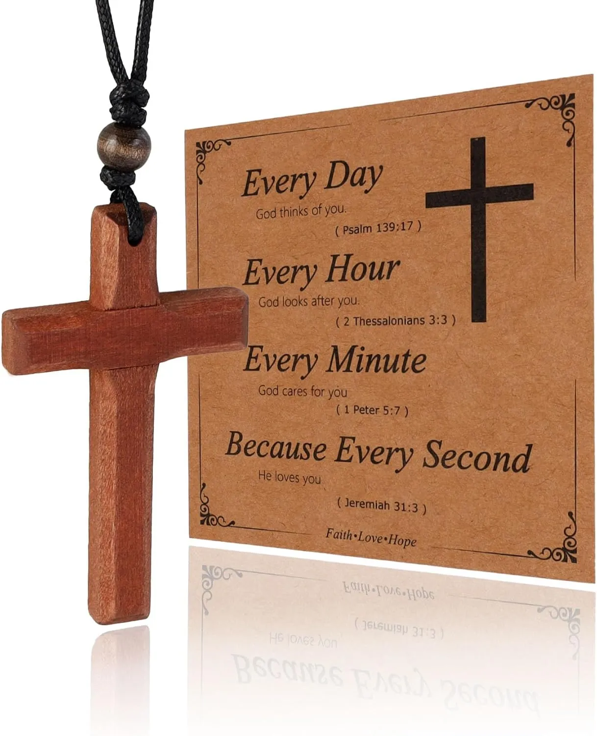 MILAKOO Natural Wood Cross Pendant Necklace for Men Women Car Mirror Charms Pendant Religious Gift