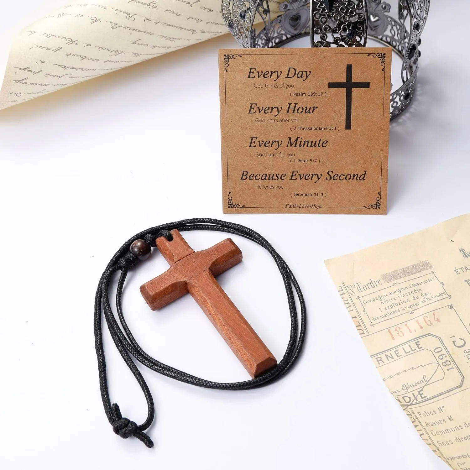 MILAKOO Natural Wood Cross Pendant Necklace for Men Women Car Mirror Charms Pendant Religious Gift
