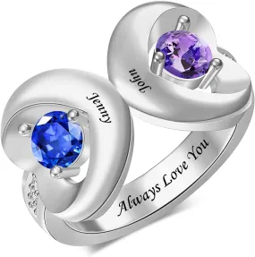 MissNaNa Personalized 2 Birthstone Rings for Women Custom Couple Promise Rings for Her Engraved Names Engagement Ring Custom Name Ring for Mothers Day Birthday Gifts