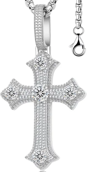 Moissanite Cross Necklace for Men,D Color Iceout Diamond Crucifix Pendant,S925 Silver Lab Diamond Hiphop Pendant Christian Jewelry for Hiphop Men Rapper