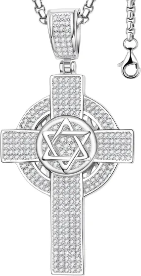 Moissanite Cross Necklace for Men,D Color Simulated Diamond Celtic Cross Pendant,S925 Iceout Hiphop Necklae,Sterling Silver Christian Religious Jewelry Present for Hiphop Men