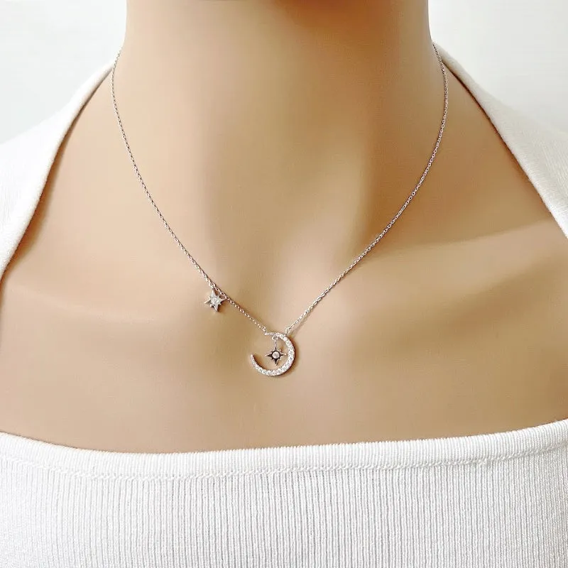 Moon & Star Cubic Zirconia Necklace