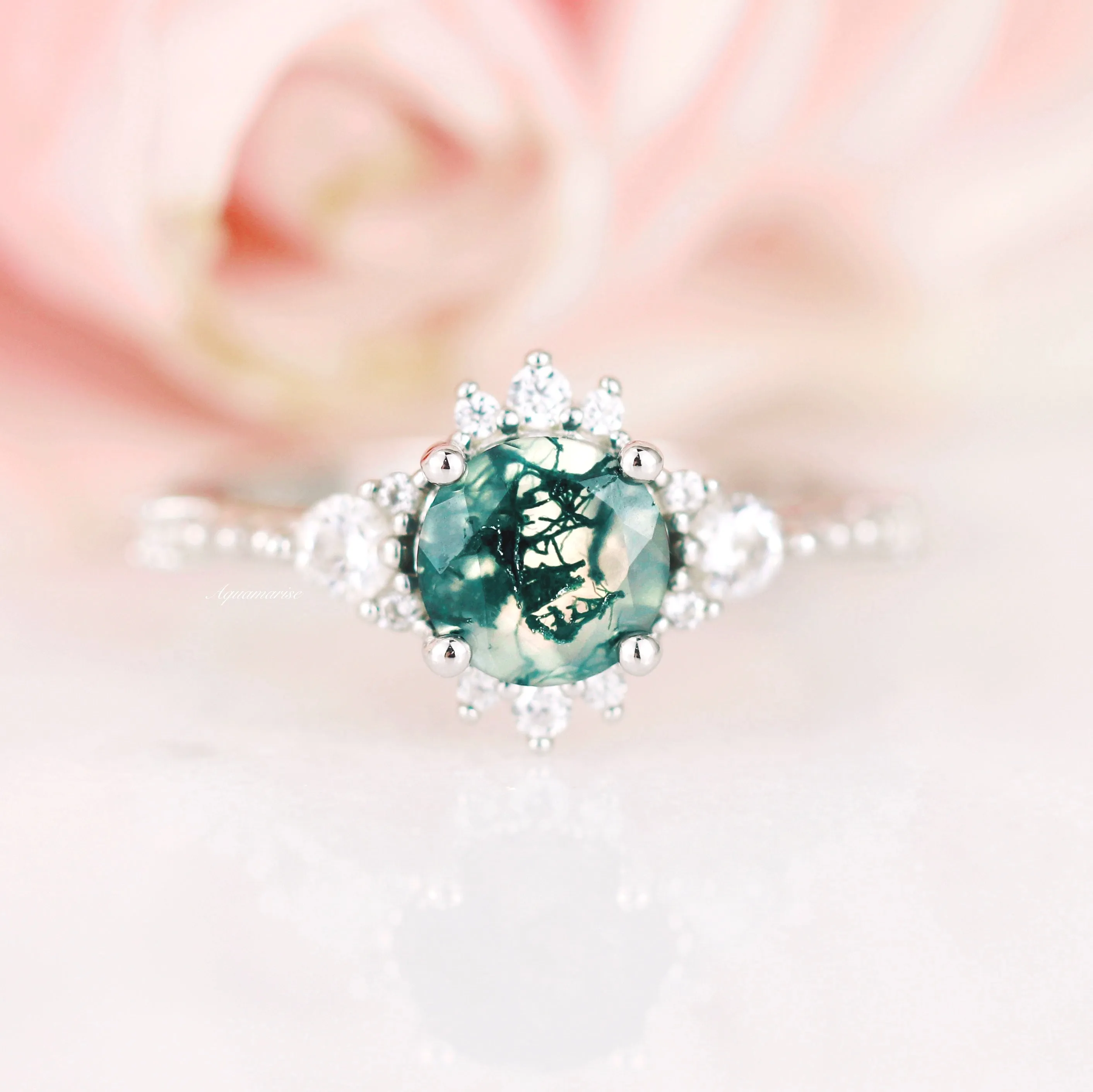 Natural Moss Agate Ring- Sterling Silver