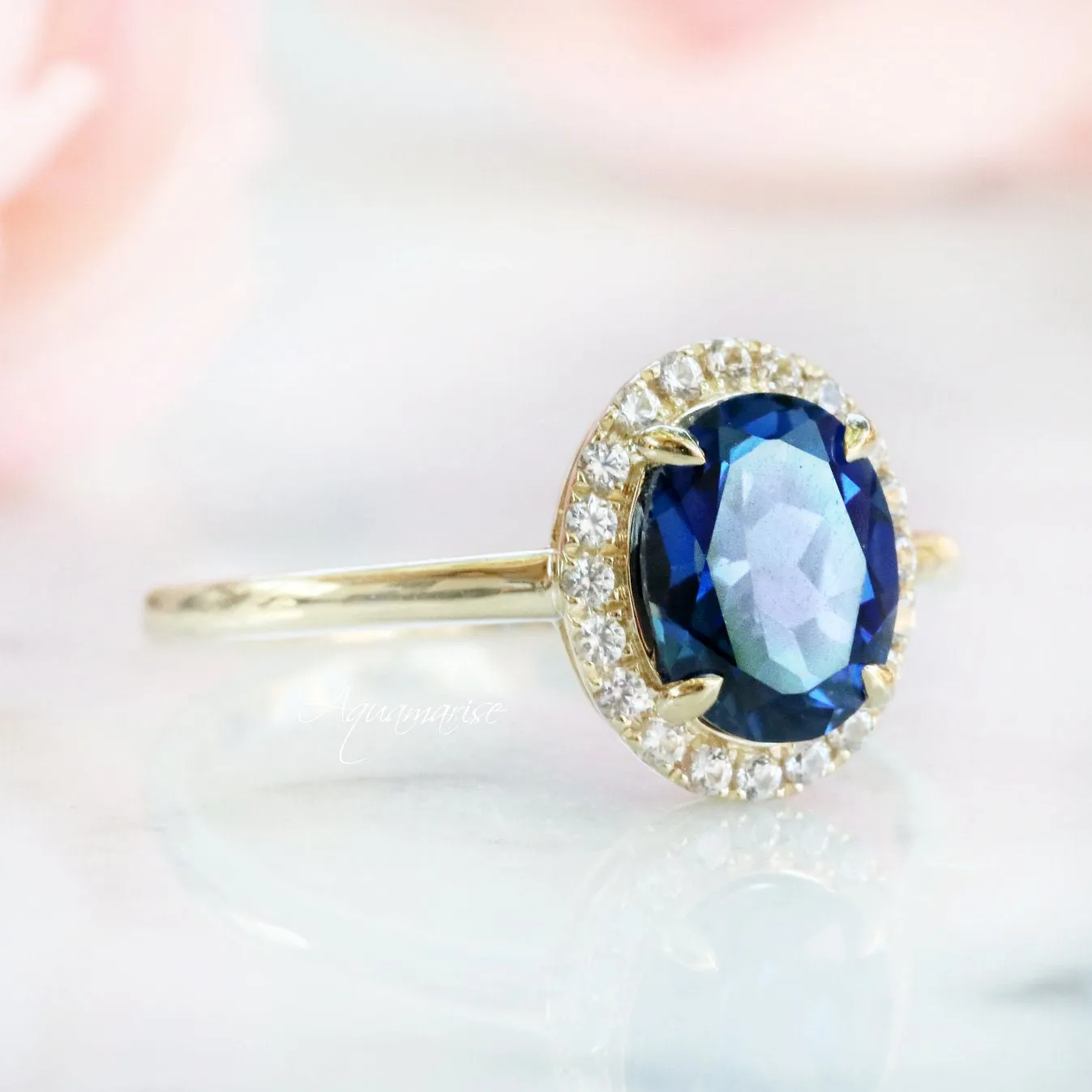 Natural Sapphire Engagement Ring- 10K/ 14K/ 18K Solid Yellow Gold