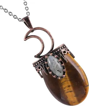 Nupuyai Vintage Healing Crystal Stone Pendant for Women Men, Unique Moon Necklace Oval Labradorite Jewelry