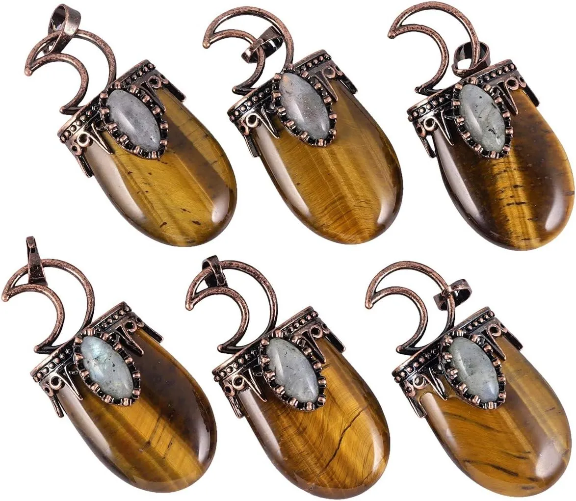 Nupuyai Vintage Healing Crystal Stone Pendant for Women Men, Unique Moon Necklace Oval Labradorite Jewelry