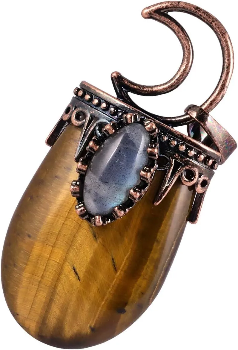 Nupuyai Vintage Healing Crystal Stone Pendant for Women Men, Unique Moon Necklace Oval Labradorite Jewelry