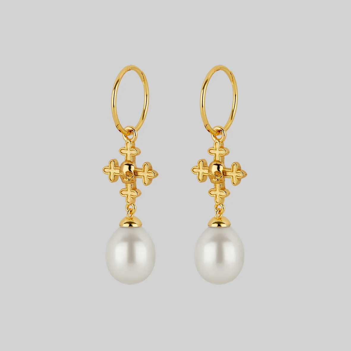 OPHELIA. Medieval Cross Hoop Earrings - Gold