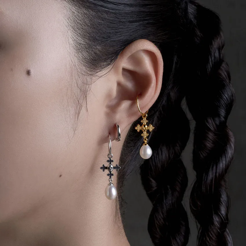 OPHELIA. Medieval Cross Hoop Earrings - Gold