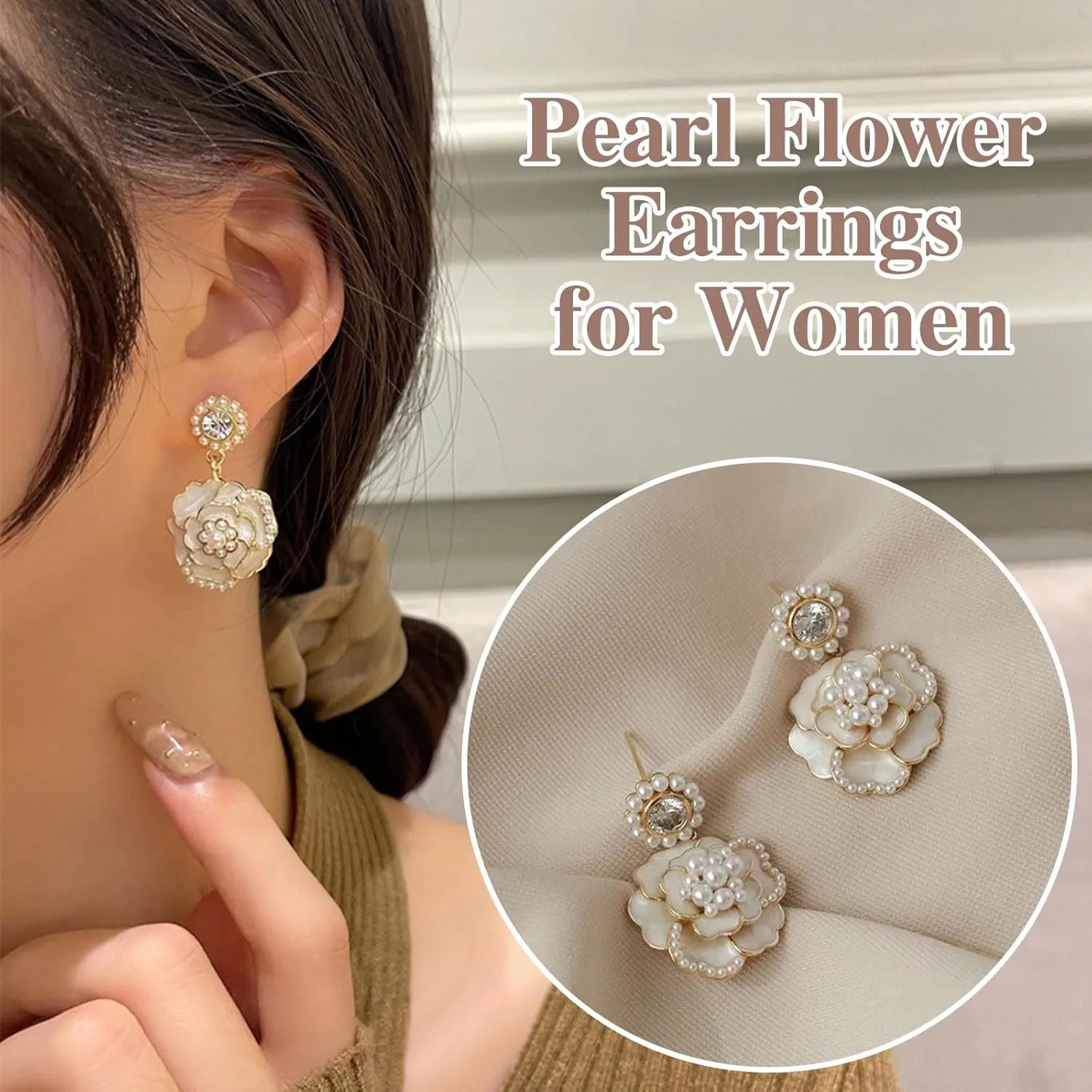 Pearl Flower Earrings for Women Tulip Earrings Elegant Statement Jewelry Trendy Spring Floral Dangle Accessories Lightweight Comfortable Gift