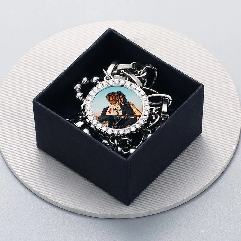 Personalize Photo Medallion Bracelet - Plating of Gold Custom Photo Bracelet