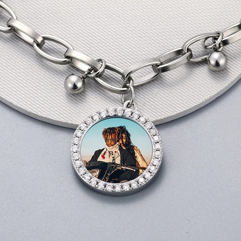 Personalize Photo Medallion Bracelet - Plating of Gold Custom Photo Bracelet
