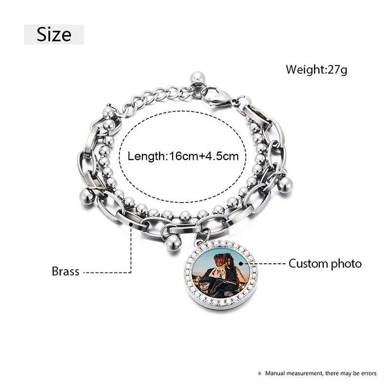 Personalize Photo Medallion Bracelet - Plating of Gold Custom Photo Bracelet