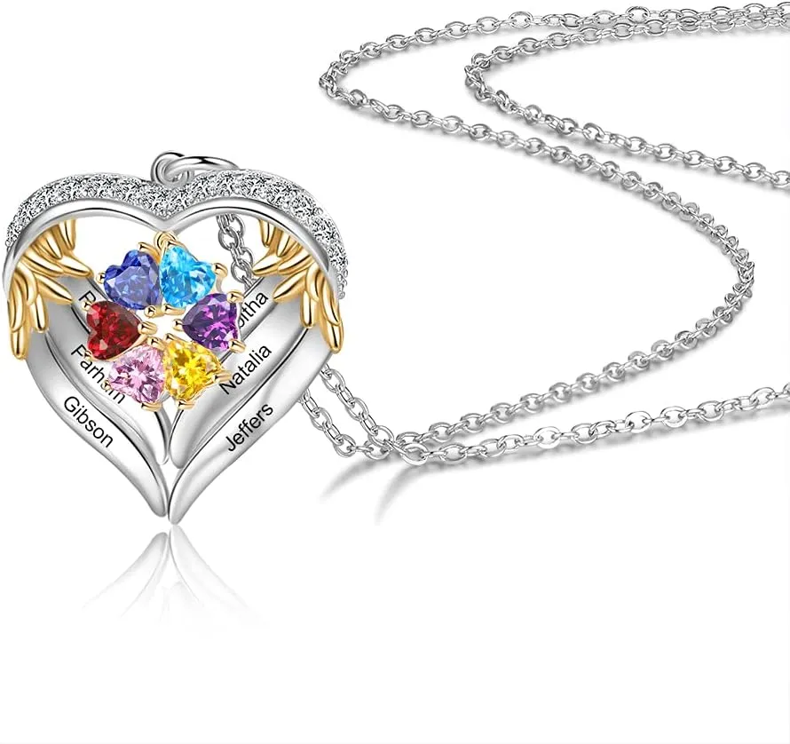 Personalized sterling silver pendant necklace with birthstone and name mothers jewelry heart shaped necklace for her birthstone necklace