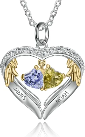 Personalized sterling silver pendant necklace with birthstone and name mothers jewelry heart shaped necklace for her birthstone necklace