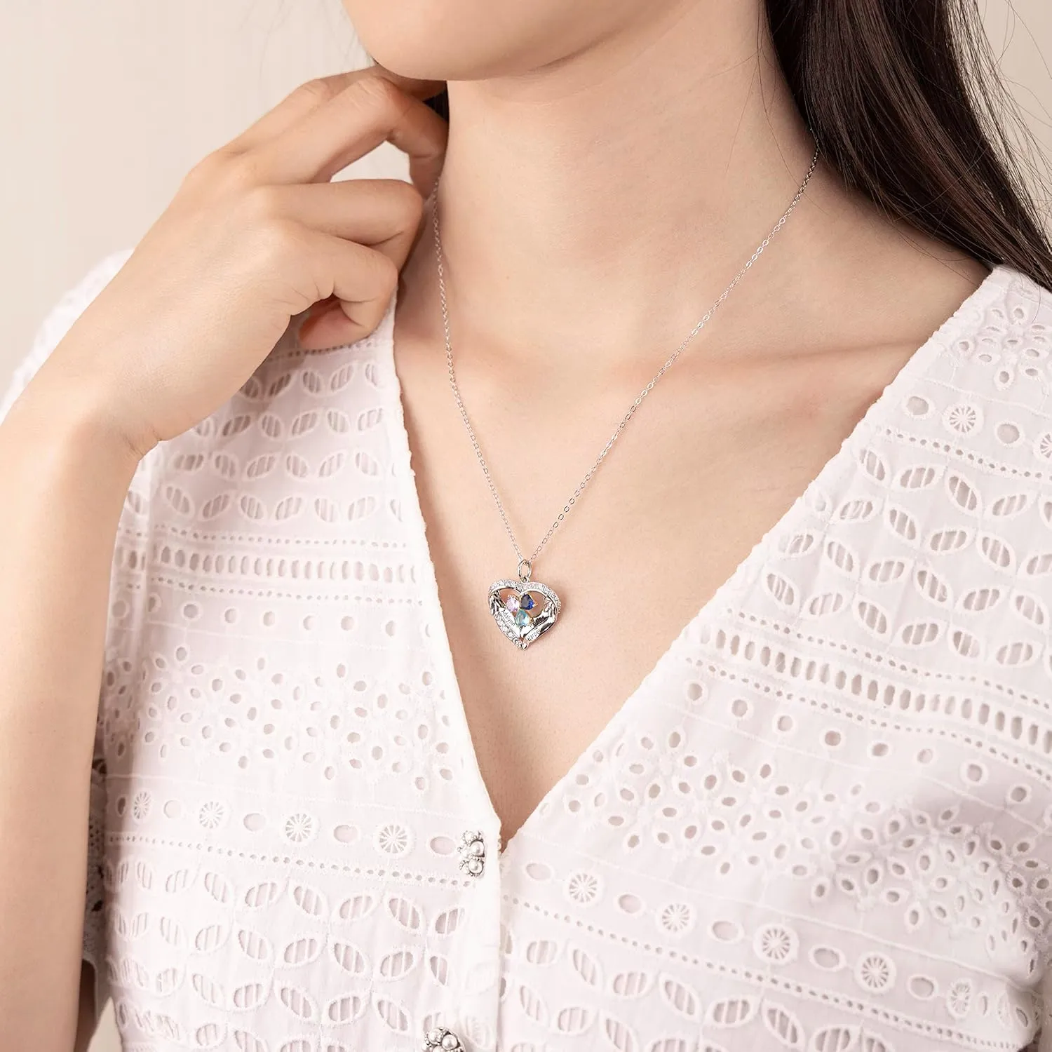Personalized sterling silver pendant necklace with birthstone and name mothers jewelry heart shaped necklace for her birthstone necklace