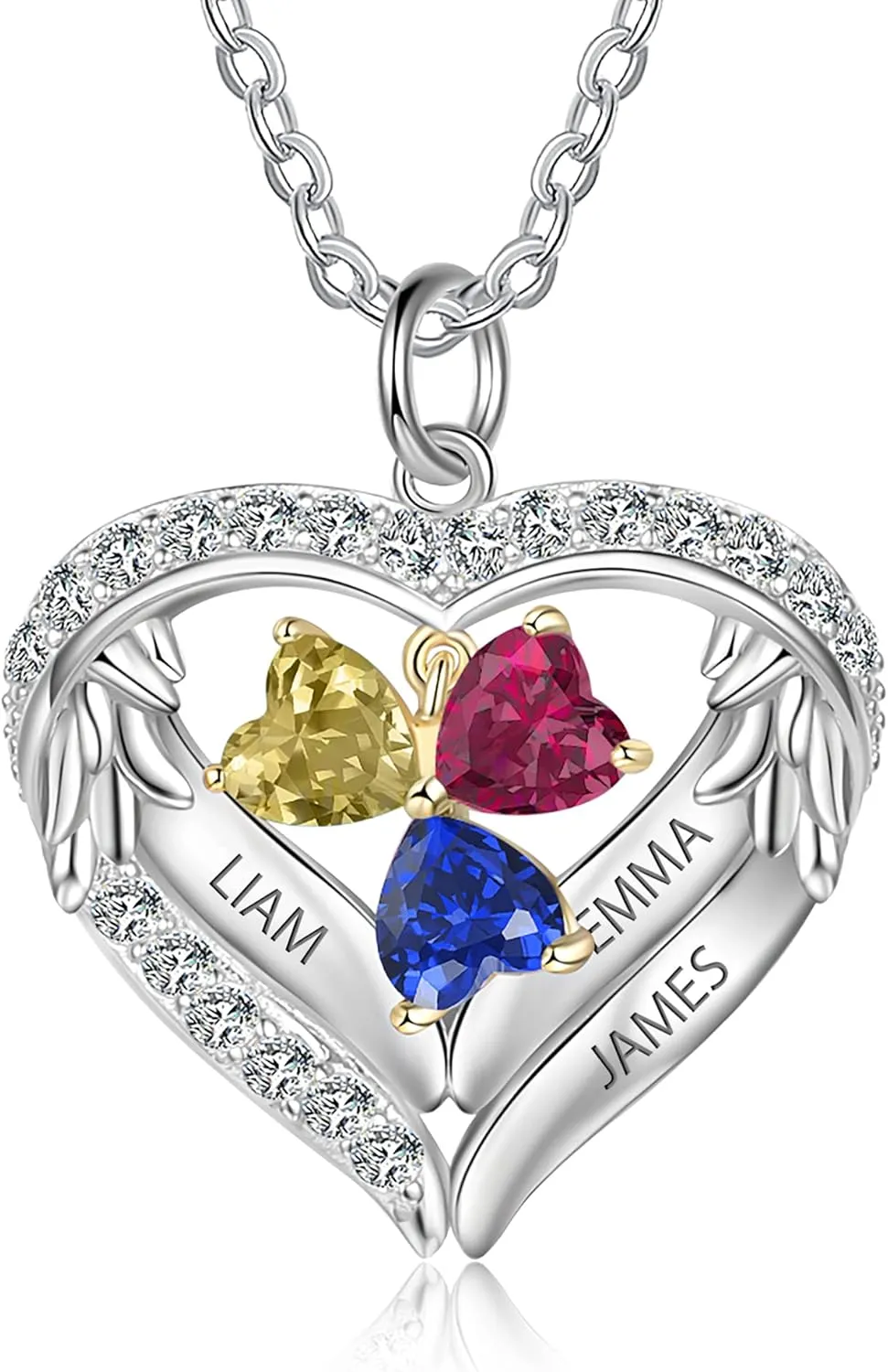 Personalized sterling silver pendant necklace with birthstone and name mothers jewelry heart shaped necklace for her birthstone necklace