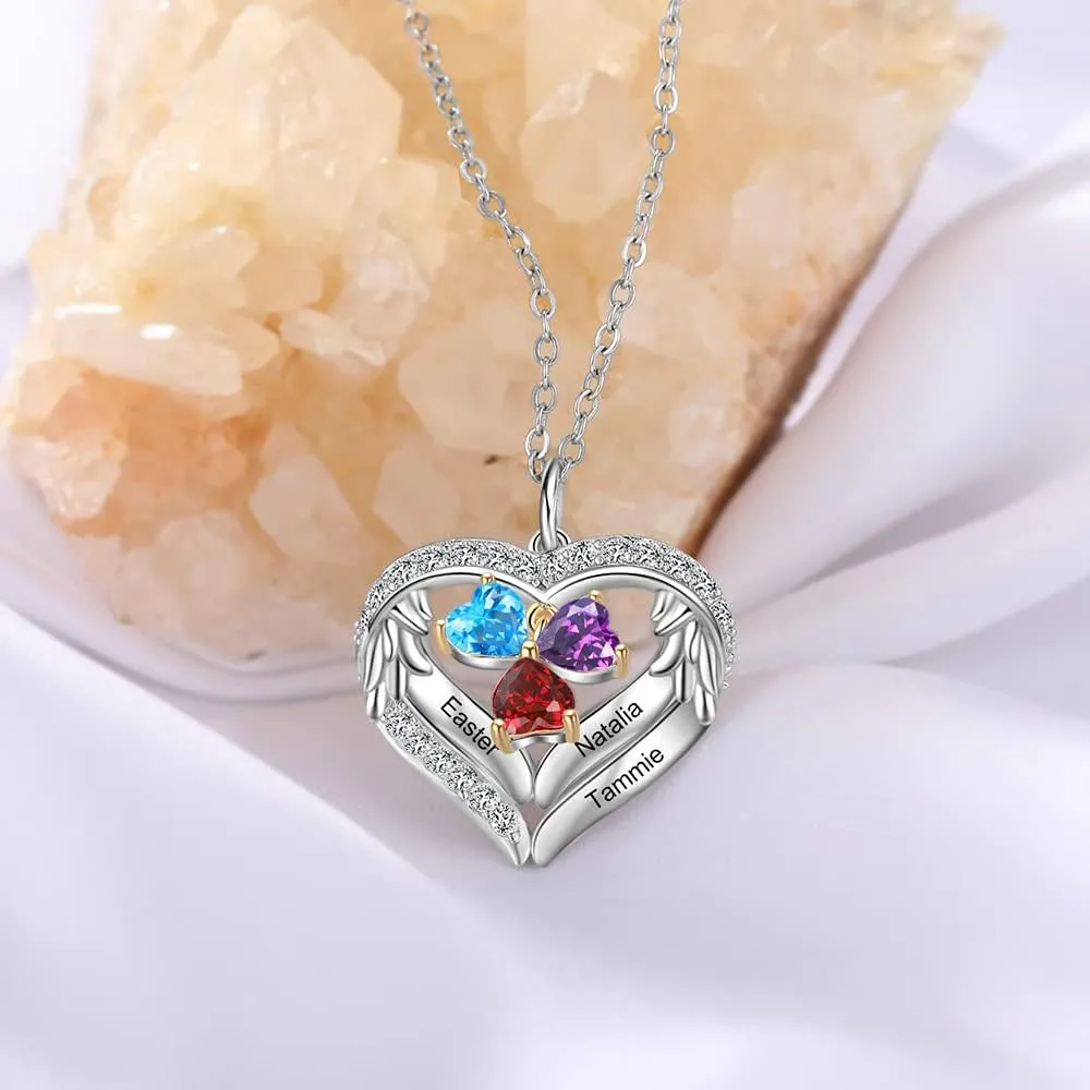 Personalized sterling silver pendant necklace with birthstone and name mothers jewelry heart shaped necklace for her birthstone necklace