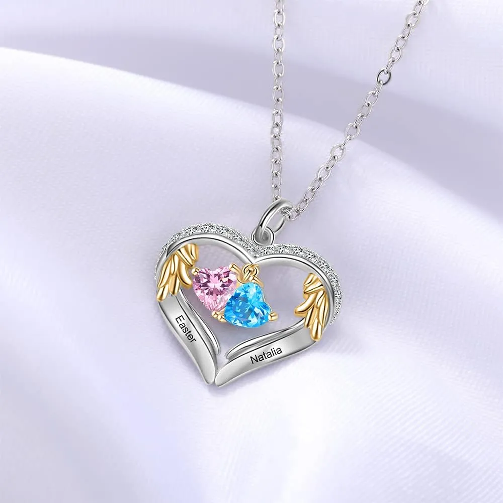 Personalized sterling silver pendant necklace with birthstone and name mothers jewelry heart shaped necklace for her birthstone necklace