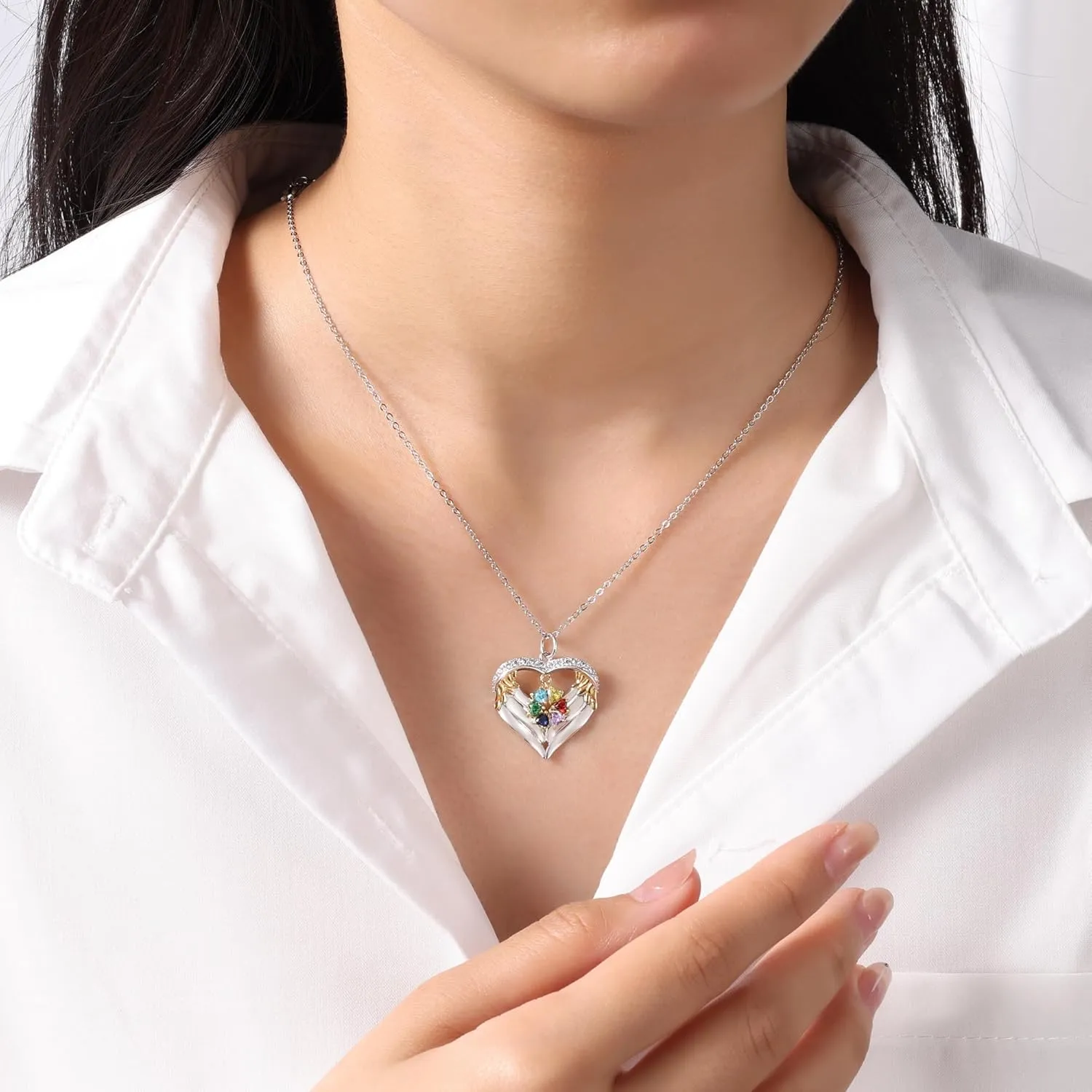 Personalized sterling silver pendant necklace with birthstone and name mothers jewelry heart shaped necklace for her birthstone necklace