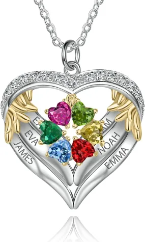 Personalized sterling silver pendant necklace with birthstone and name mothers jewelry heart shaped necklace for her birthstone necklace