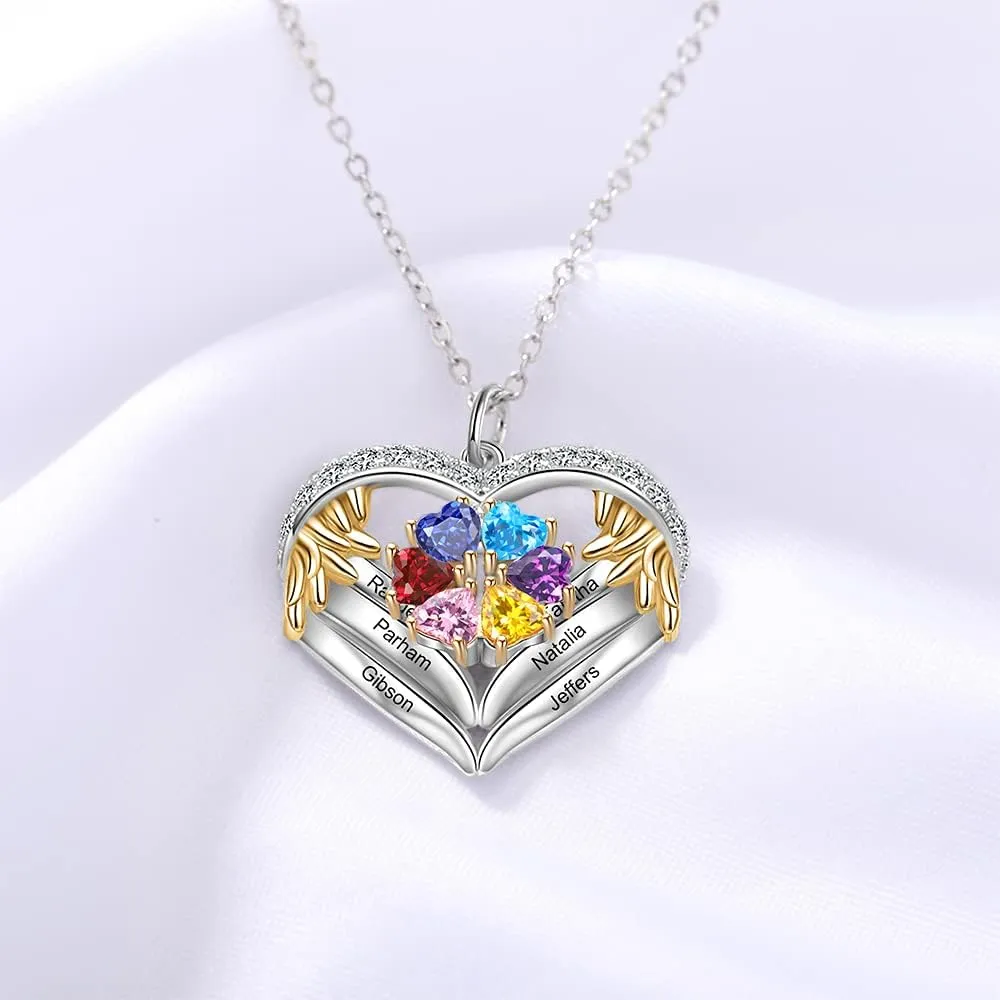 Personalized sterling silver pendant necklace with birthstone and name mothers jewelry heart shaped necklace for her birthstone necklace