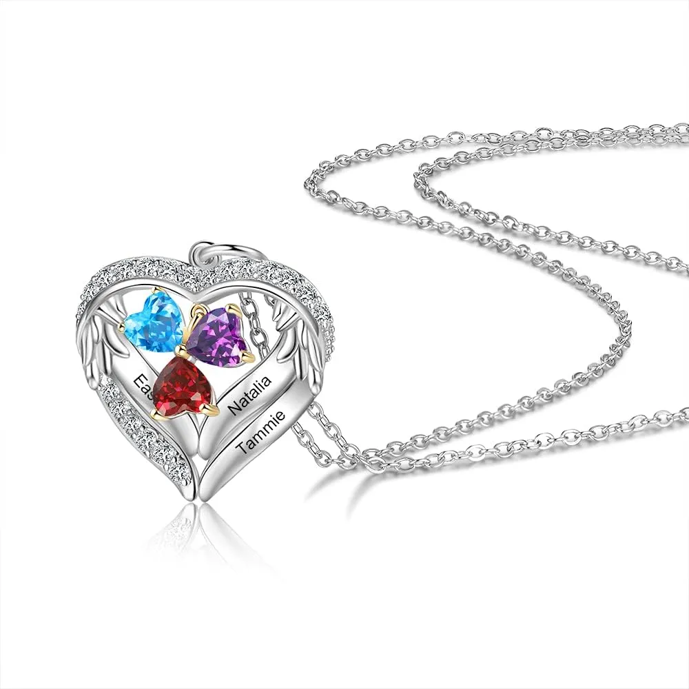 Personalized sterling silver pendant necklace with birthstone and name mothers jewelry heart shaped necklace for her birthstone necklace