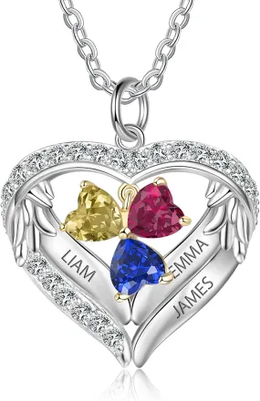 Personalized sterling silver pendant necklace with birthstone and name mothers jewelry heart shaped necklace for her birthstone necklace