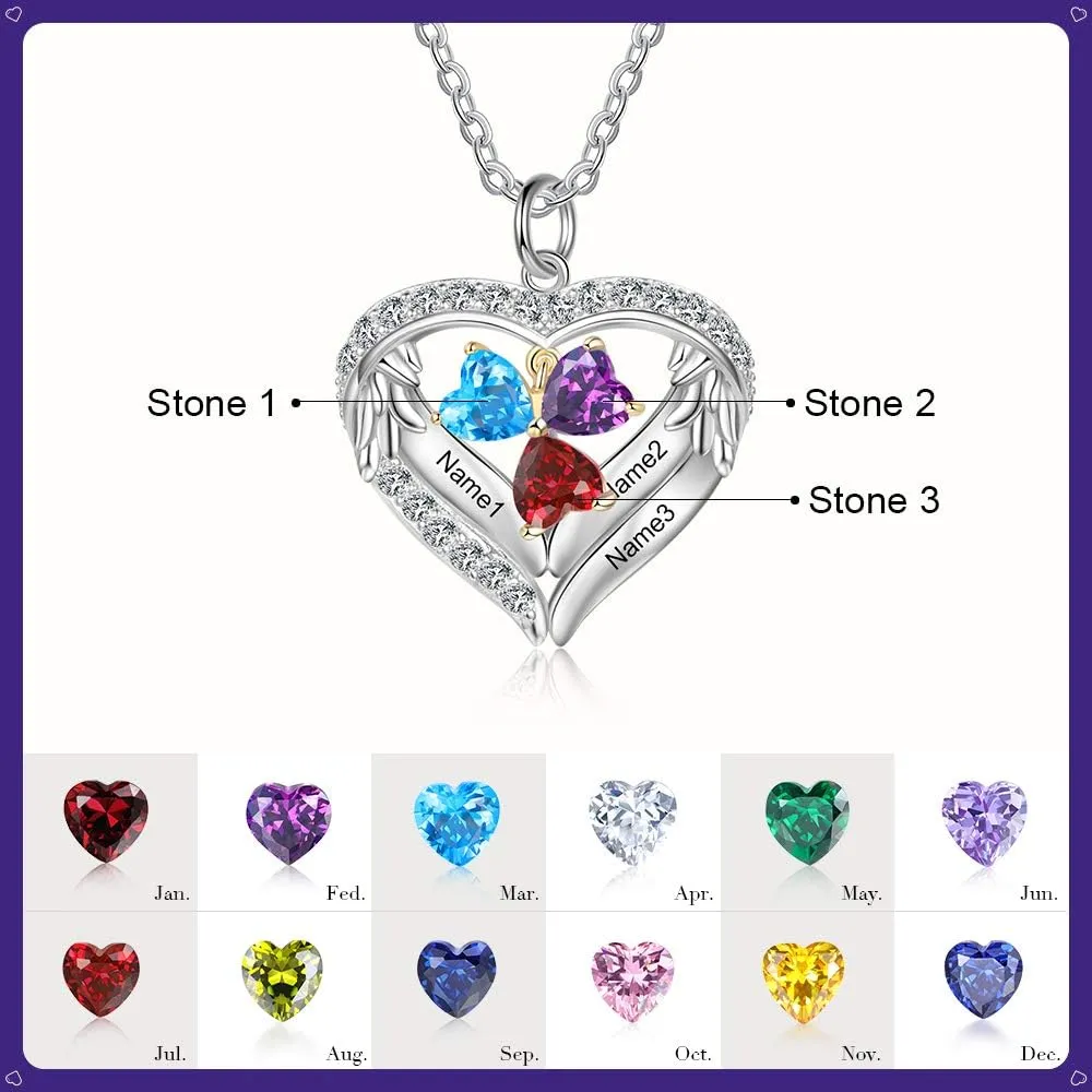Personalized sterling silver pendant necklace with birthstone and name mothers jewelry heart shaped necklace for her birthstone necklace