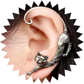 Punk Cat Ear Cuff Earrings Gold Cat Ear Climber Earrings kitten Cartilage Crawler Earrings Gothic Cat Clip on Wrap Earrings Vintage Animal Earrings Jewelry for Women
