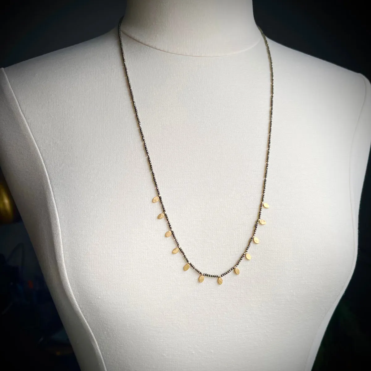 Pyrite & Gold Leaves Necklace