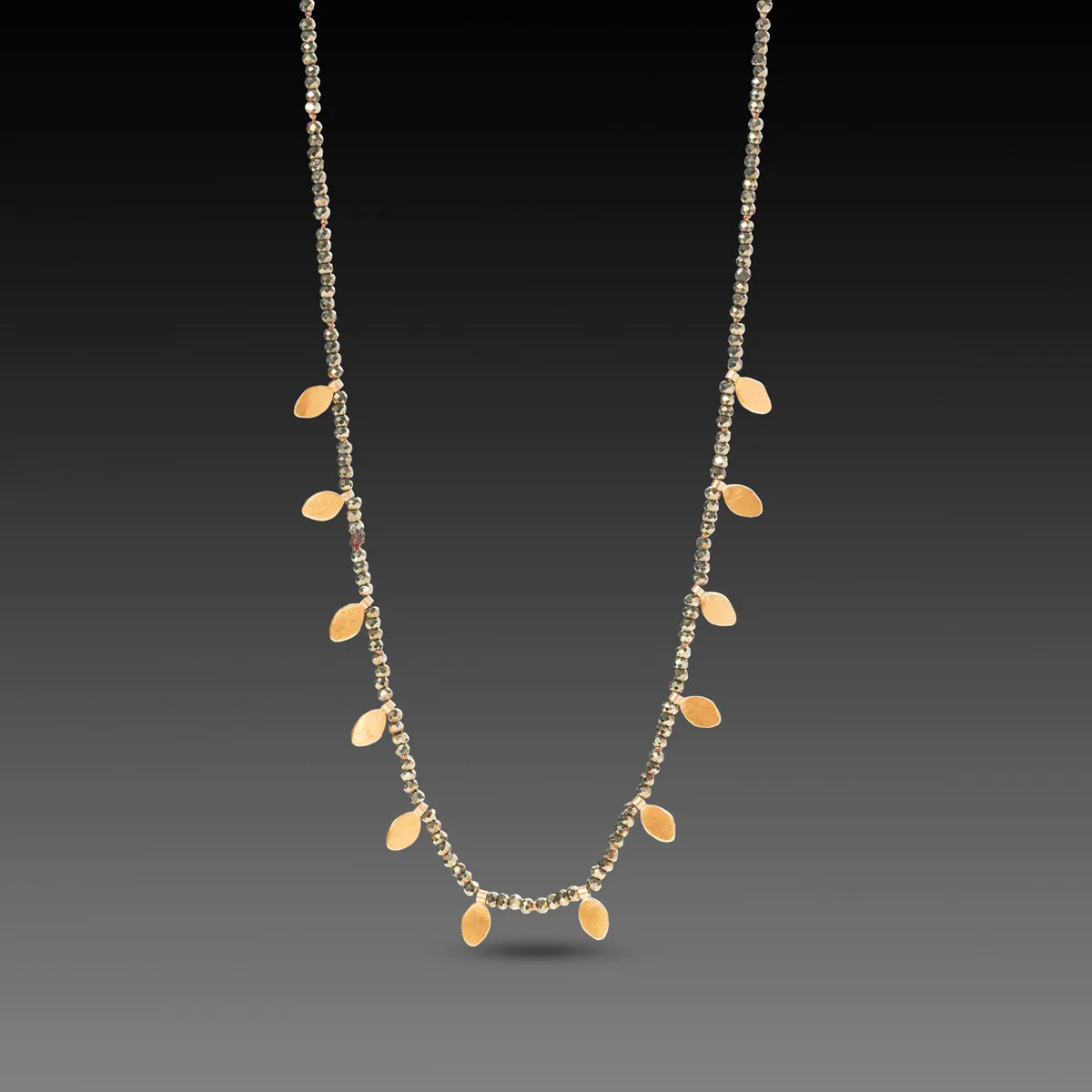 Pyrite & Gold Leaves Necklace