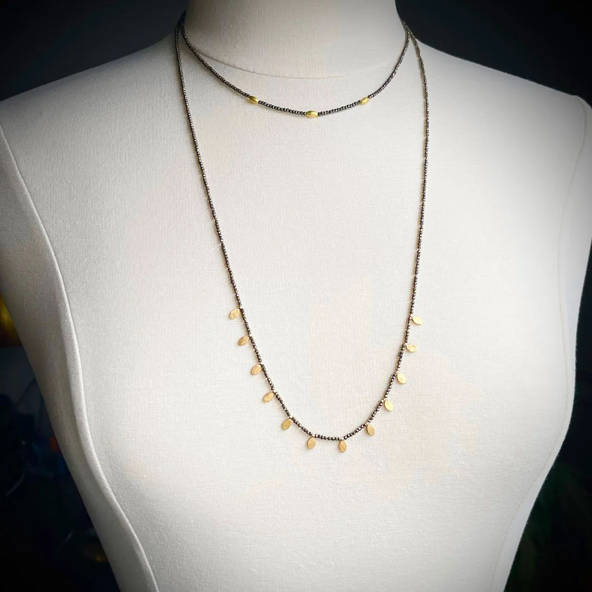 Pyrite & Gold Leaves Necklace