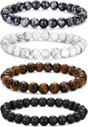 RANKEEF Mens Beaded Bracelets-Tigers Eye Bracelet Natural Stone Bracelets Lava Rock Bracelets Obsidian Bracelet for Men Women Jewelry Gifts