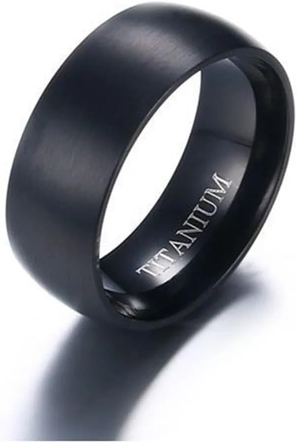 Rings Wedding Women, Stainless Steel Rings Jewelry for Men 2PCS Titanium High Polished Black Ring 8mm Size Women 7 Men 7 for Couple Prom Jewelry