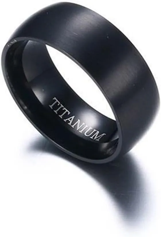 Rings Wedding Women, Stainless Steel Rings Jewelry for Men 2PCS Titanium High Polished Black Ring 8mm Size Women 7 Men 7 for Couple Prom Jewelry
