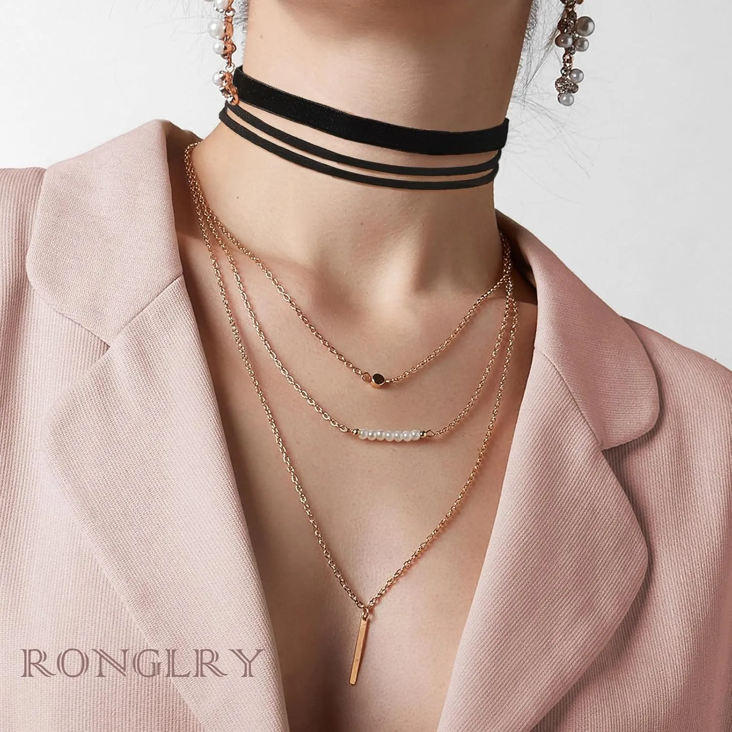 Ronglry 3pcs Black Choker Necklace for Women Black Velvet Choker Set Layered Black Choker Necklaces Classic Chokers for Women Adjustable Gothic Lace Black Collar Necklace for Party Cosplay Christmas Birthday Jewelry Gifts