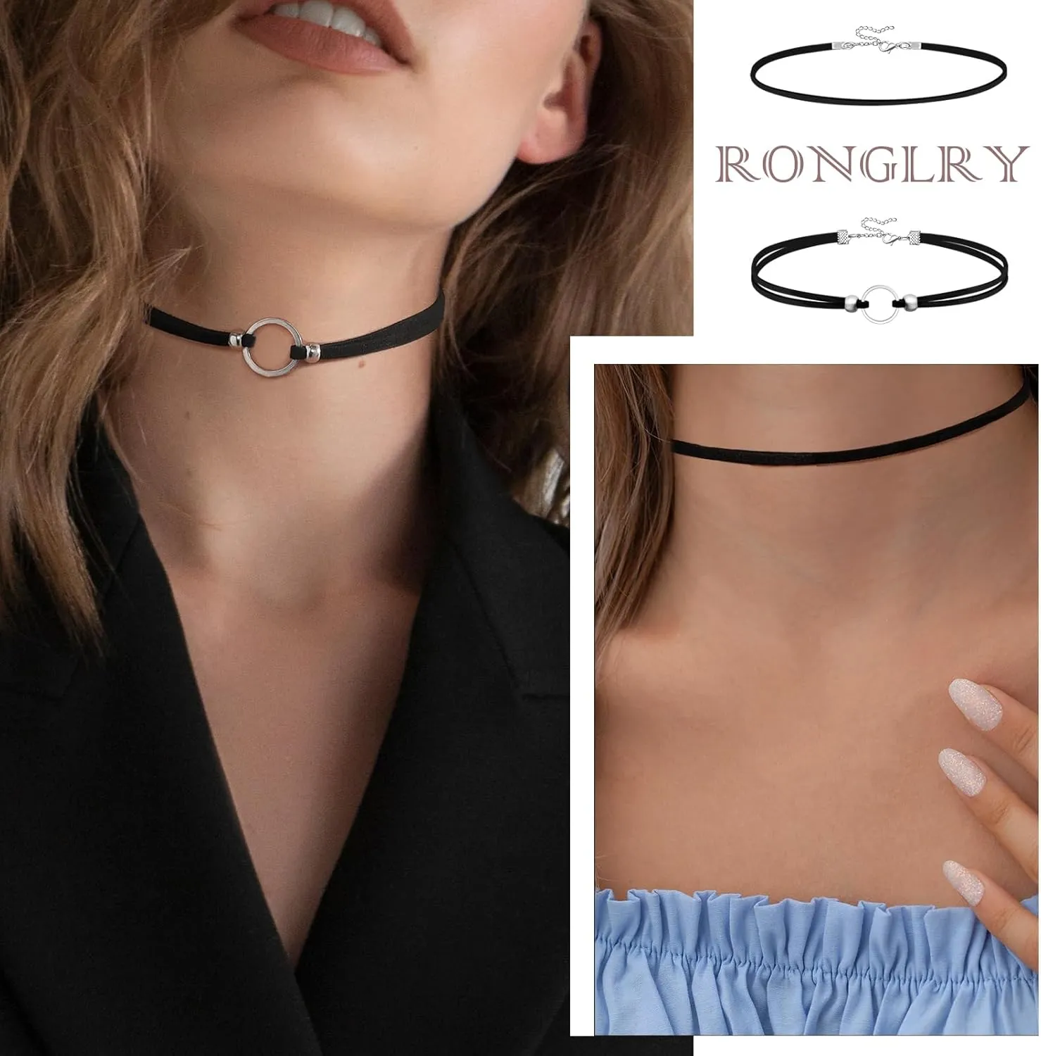 Ronglry 3pcs Black Choker Necklace for Women Black Velvet Choker Set Layered Black Choker Necklaces Classic Chokers for Women Adjustable Gothic Lace Black Collar Necklace for Party Cosplay Christmas Birthday Jewelry Gifts