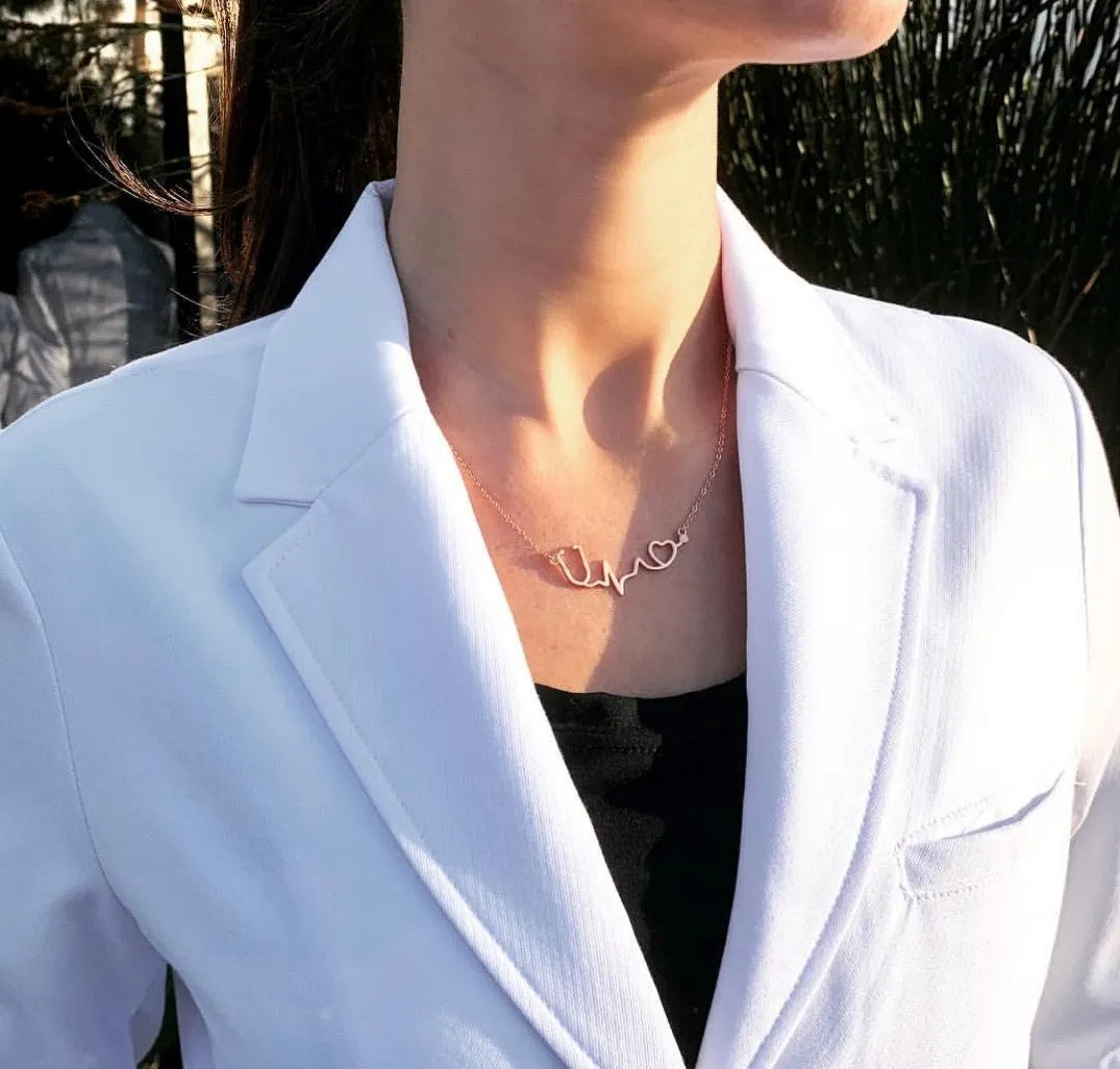 Rose Gold over Sterling Silver stethoscope necklace, heartbeat necklace, EKG necklace