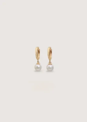 Round Pearl Huggie Earrings